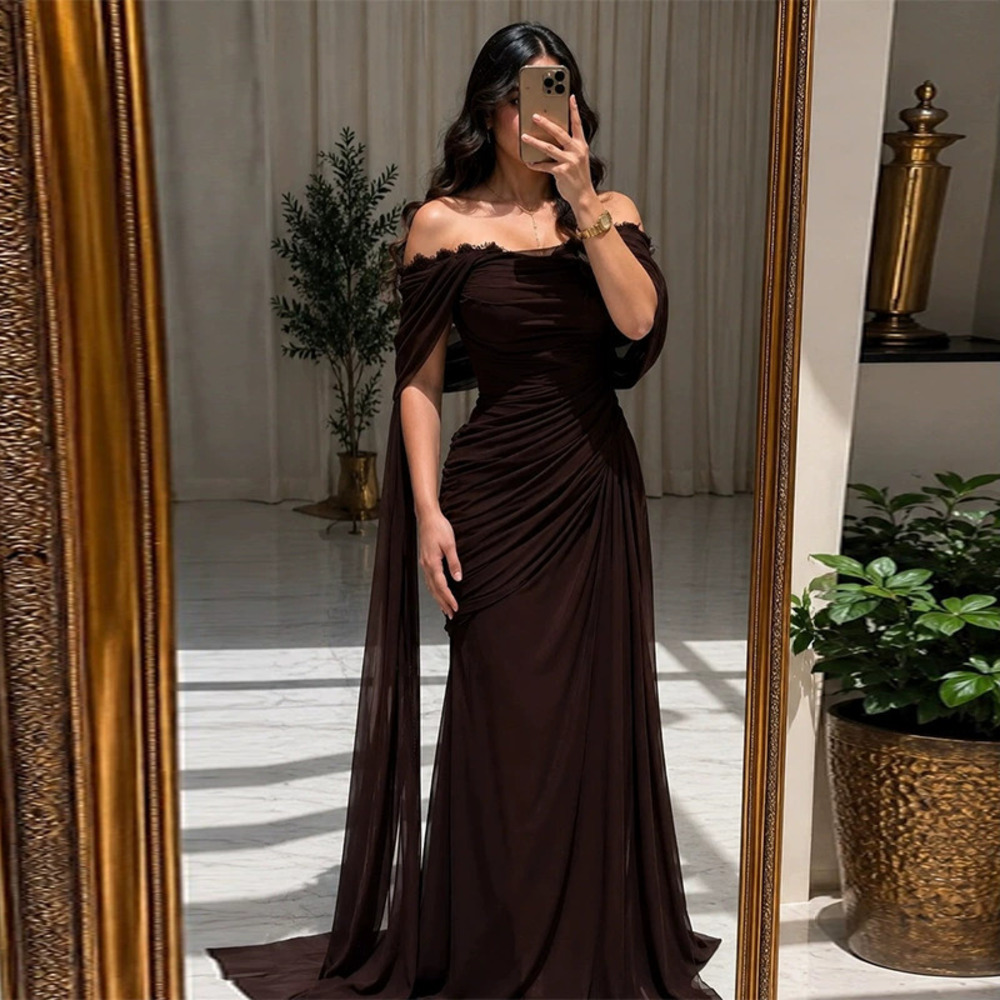 Forever 21 Summer Off-Shoulder Ruffle Dark Brown Elegant Dress